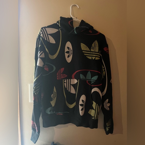 Adidas Black Hoodie with Colorful Logo Patterns HTF Size Small - Picture 1 of 4
